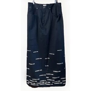 Mens Women's Iceberg Jeans Black Denim‎ Long Skirt All Over Print Unisex